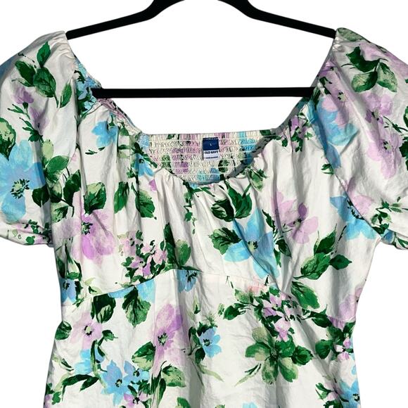 Old Navy Puff Sleeve White Floral SS Vee Trapeze Blouse Size Large - Picture 2 of 8